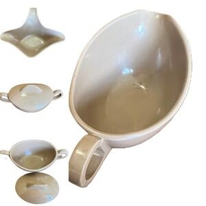 Brown Melamine Set of Double Pour Gravy Boat, Creamer and Sugar with Lid
